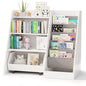 COZPAW Kids Bookshelf and Toy Storage, 4 Tier Toddler Bookshelf with Movable Drawer (White) - color: White