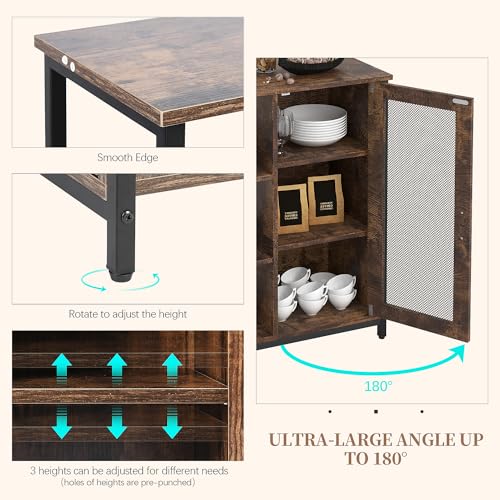 LVSOMT Mini Coffee Bar Cabinet for Home Kitchen, 27.5'' Coffee Stand Station with Adjustable Shelves & Door, Farmhouse Sideboard Buffet for Small Space, Dining Room, Living Room, Industrial Brown - color: Brown