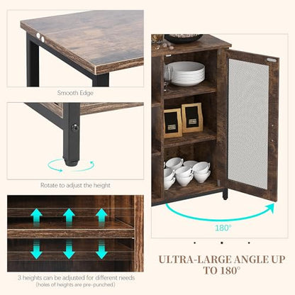 LVSOMT Mini Coffee Bar Cabinet for Home Kitchen, 27.5'' Coffee Stand Station with Adjustable Shelves & Door, Farmhouse Sideboard Buffet for Small Space, Dining Room, Living Room, Industrial Brown - color: Brown