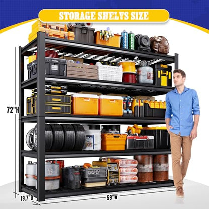 72" H Heavy Duty Garage Shelving 5-Tier Storage Shelves, Adjustable Metal Shelving Unit, Utility Garage Organizer Shelf for Basement, Pantry, Warehouse, Supermarket, 59" W x 19.7" D x 72" H - size: 5-Wire-19.7"Dx59"Wx72"H