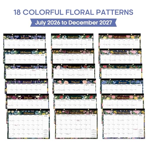 Desk Calendar 2026-2027, 18-Month Calendar Runs from July 2026 to December 2027, Large 17" x 12" Monthly Desktop & Wall Calendar for Home & Office - Midnight Garden - color: g-Midnight Garden, size: Jul 2026 – Dec 2027