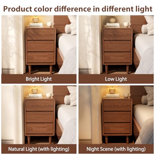 Tall Nightstand Walnut Night Stand with 3 Drawers Mid Century Modern Nightstand with Storage,Solid Wood Night Stand,Small Bedside Table for Bedroom,Living Room,Office,Walnut Bedside Table - color: Deep Walnut, style: 3 drawers