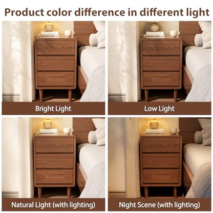 Tall Nightstand Walnut Night Stand with 3 Drawers Mid Century Modern Nightstand with Storage,Solid Wood Night Stand,Small Bedside Table for Bedroom,Living Room,Office,Walnut Bedside Table - color: Deep Walnut, style: 3 drawers