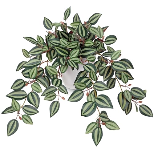 Briful Artificial Potted Plants Indoor - 18.5'' Small Faux Trailing House Plant with Cascading Vines Lifelike Fake Plants in White Plastic Pot for Shelf Desk Bathroom Home & Office Decor - color: Purple