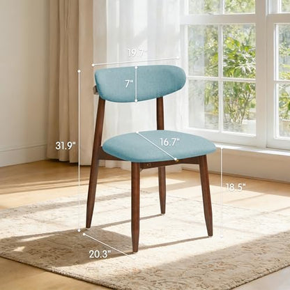 CHUN YI Dining Chairs Set of 2, Upholstered Solid Wood Dining Room Chairs, Mid Century Modern Fabric Kitchen Chairs with Ergonomic Curved Back, Blue (Only Chairs) - color: Blue, size: Set of 2