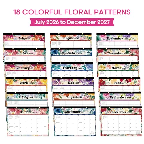 Desk Calendar 2026-2027, 18-Month Calendar Runs from July 2026 to December 2027, Large 17" x 12" Monthly Desktop & Wall Calendar for Home & Office - Vivid Bloom - color: d-Vivid Bloom, size: Jul 2026 – Dec 2027
