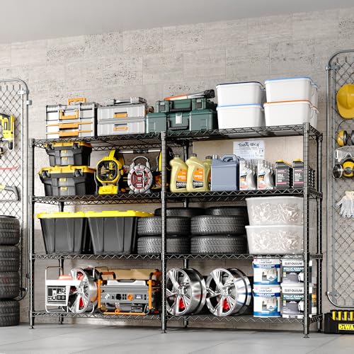 Garvee Metal Storage Shelves 4-Tiers, Standing Garage Shelving Unit 59"W x 13.8"D x 59.5"H, Heavy Duty Wire Shelving Rack Load 1060LBS, Adjustable Storage Shelf for Home Kitchen Pantry Basement(Black) - size: 59" W x 13.8" D x 59.5" H(4 Tiers)