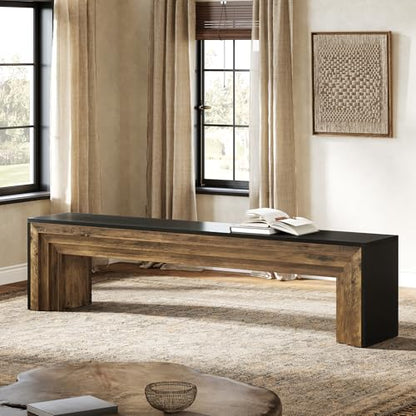 Tribesigns 71" Extra Long Entryway Bench, Farmhouse Bed Bench (Black&Brown) | Modern Wooden Shoe Bench Indoor Seating with Layered Design for Hallway, Bedroom, Living Room, Sofa Back, Dining Room - color: Black & Brown