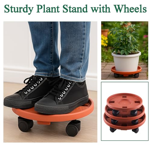 Rolling Plant Stand with Wheels 3 Pack 12 Inch Plant Caddy with Wheels Heavy Duty Plant Dolly Roller Base with Wheels Round Flower Pot Rack Holder Planter Trolley Tray, Red - color: Red, size: 12 inch