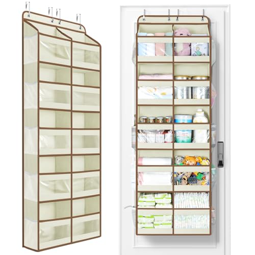 Yecaye 5-Tier Over The Door Organizer Dual-Column, 80lbs Load Over the Door Storage of 10 Compartments, Heavy Duty Extra Large Door Organizer Hanging for Bedroom Dorm Bathroom Pantry, Beige, 1 Pack - color: Beige, size: 1 Pack 5 Tier