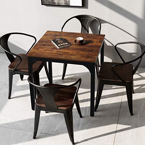 MUPATER Square Industrial Kitchen Dining Table, Desk for Small Spaces with Stable Metal Sturdy Construction, 27.6''W x 27.6''L x 29.5''H, Rustic Brown
