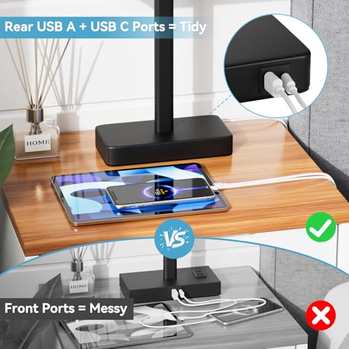 Hong-in Touch Lamps for Bedroom - 3-Way Dimmable Bedside Lamps Set of 2 with USB C+A, Grey Modern Table Lamp for Night Stands, Desk Lamp for Living Room Nightstand End Tables Bed Side - color: A. Grey&Black