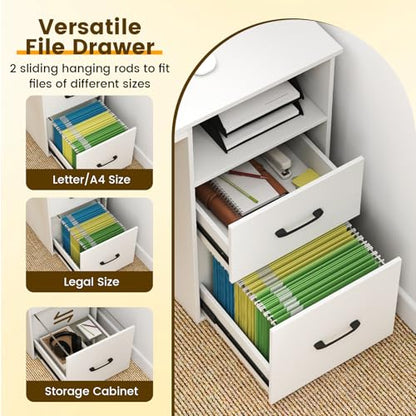 Giantex 48 Inch Computer Desk with Power Outlets & File Drawer, Home Office Desk with Monitor Stand, Gaming Desk with Storage Shelf, Modern Study Work Writing Table for Bedroom, Small Spaces, White