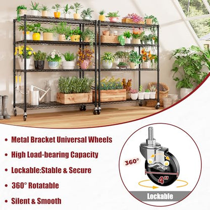 PrimeZone 55.5" W x 24" D x 80" H Heavy Duty Wire Storage Shelves with Wheels, 4 Tier Adjustable NSF Commercial Garage Shelving Unit, Rolling Metal Organizer Shelf Rack for Warehouse, Pantry, Black - size: 55.5"W x 24"D x 80"H
