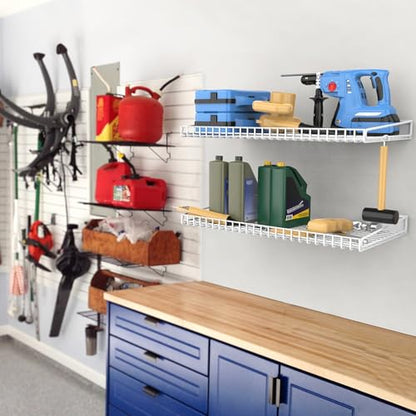 WALMANN 2 Pack Garage Wall Shelf, 23.5" x 12" Wall-Mounted Storage Shelves for Garage, Closet, Laundry Room, Heavy Duty Floating Shelving, Holds Up to 65 lbs(White) - color: White
