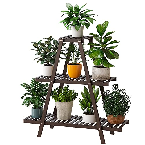 Plant Stand Indoor, Outdoor bamboo Plant Rack for Multiple Plants, 3 Tier 8 Potted Flower Holder Ladder,Plant Shelf Ladder Table Plant Pot Stand for Living Room, Patio, Balcony (Brown) - color: Brown