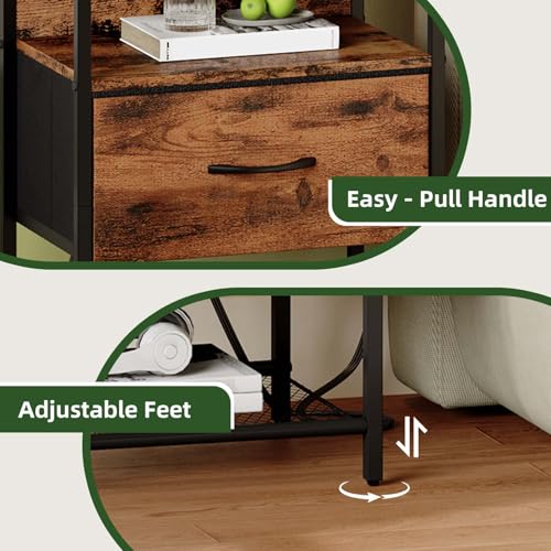 Somdot Nightstand Set of 2 with Charging Station & LED Light, Bedside Table | Dorm, Guest Room, Kids Room, Laundry, Closet, Entryway and Hallway, Brown - color: Brown, size: 11.8"D x 15.7"W x 23.4"H (1 Drawers)