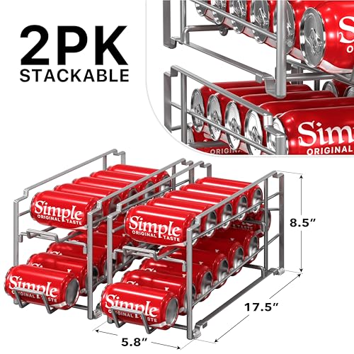 Simple Houseware Stackable Beverage Soda Can Dispenser Organizer Rack, Silver, 2 Pack - color: Silver, size: Standard