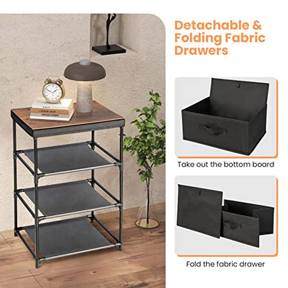 3-Drawer Bedside Table, 24.5" Nightstand with Metal Frame, Wood Top for Closet, Removable Fabric Bins & Handles, Small Dresser with Storage for Bedroom, Living Room & Entryway (2 Piece)