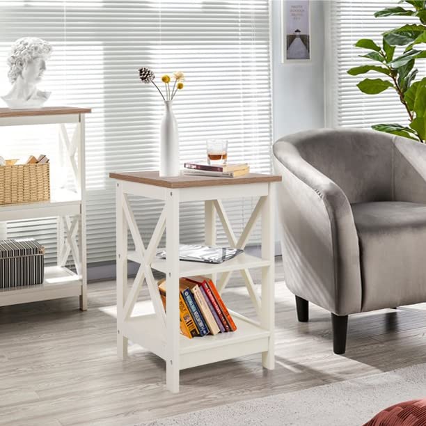 PHI VILLA End Table Living Room Set of 2, Farmhouse Bed Side Table Nightstands for Bedroom, Ivory White Small Side Table - color: Ivory