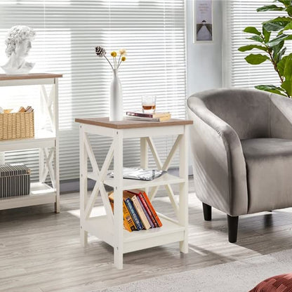 PHI VILLA End Table Living Room Set of 2, Farmhouse Bed Side Table Nightstands for Bedroom, Ivory White Small Side Table - color: Ivory