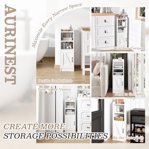 Narrow Bathroom Storage Cabinet with Door & Adjustable Shelf, 9.8" W Slim Storage Cabinet for Small Spaces, Skinny Toilet Paper Cabinet, 9.8" W × 7.9" D × 29.5" H, White - size: 1 Door
