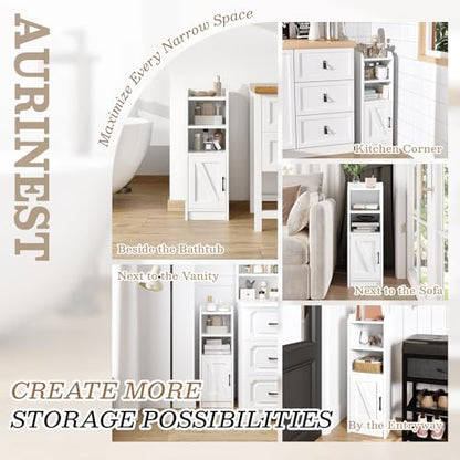 Narrow Bathroom Storage Cabinet with Door & Adjustable Shelf, 9.8" W Slim Storage Cabinet for Small Spaces, Skinny Toilet Paper Cabinet, 9.8" W × 7.9" D × 29.5" H, White - size: 1 Door