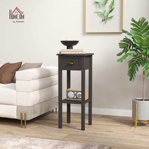 HOMCOM Narrow End Table with Drawer Slim Side Table for Small Spaces Coffee | Tall Telephone Table, Skinny Modern Design, for Small Spaces, Living Room - color: Coffee