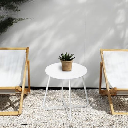 danpinera Outdoor Side Tables with Flower Cut Outs, Weather Resistant Steel Patio Side Table, Small Round Outdoor End Table Metal Side Table for Patio Yard Balcony Garden White - color: White