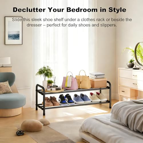 2 Tier Shoe Rack Metal Shoe Shelf Heavy Duty Shoe Rack Storage Organizer for Entryway Closet Doorway, Black - size: 2 Tier