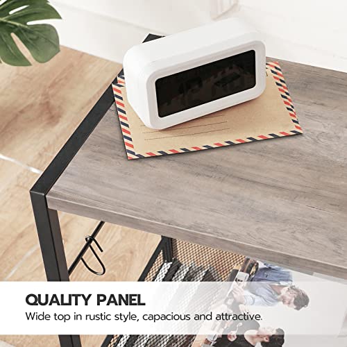 HOOBRO Industrial Printer Stand, 3-Tier Mobile Printer Table, Rolling Cart with Power Outlets and USB Ports, Home Printer Stand with 2 Hooks, for Office, Living Room, Greige and Black BG22UPS01 - color: Greige + Black