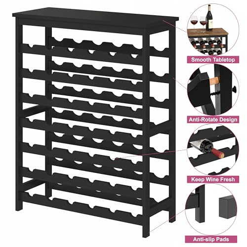 42 Bottles Wine Rack Freestanding Floor, Black Table Top, Kitchen Cellar - color: Black
