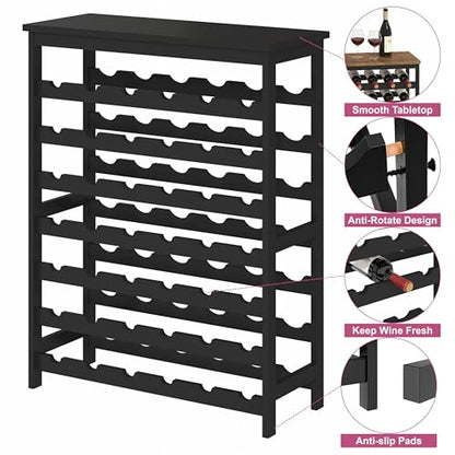 42 Bottles Wine Rack Freestanding Floor, Black Table Top, Kitchen Cellar - color: Black