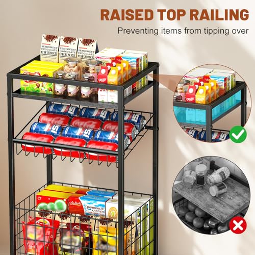 Fruit Vegetable Cart, 3-Tier Snack Cart on Wheels & Wood Top, Black | Vegetable Rack For Kitchen, Kitchen Cart Organizer for Fruit, Vegetables, Potato, Snack - color: Black, style: 3-Tier