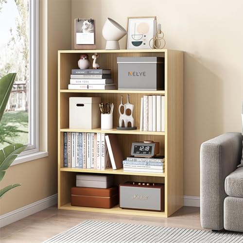 NELYE 4 Tier Open Shelf Bookcase, 23.62" x 9.53" x 41.81" in, Oak | Fits Books, Decor, Toys, Sturdy MDF Resists Wobble, Scratch-resistant, Easy Clean, For Living Room and Bedroom - color: Oak, size: 4-Tier