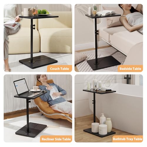 TV Tray Table, Adjustable C Shaped Side Table for Couch, 360°Swivel Couch Side Table C Table That Slide Under Couch Desk for Small Space Sofa Bed Snack Living Room Bedroom (Black) - color: Black