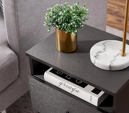 VECELO Modern Nightstands Set of 2,Square End Side Table with Drawer and Storage Space for Bedroom and Living Room - color: Grey(set of 2)