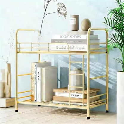 Desktop Shelf Organizer, 2 Tier k Organizer Storage Rack and Frees Up The Space of The Desk, Small Metal Bookshelf with Bunk Bed Design for Dormitory, Home, Office