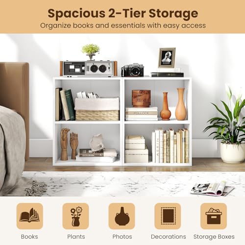 Giantex 2-Cube Bookshelf and Bookcase, 2-Layer Storage Shelf w/Large-Capacity Open Storage Space for Living Room Bedroom Study Office, Multi-Functional Furniture Display Cabinet, White | Display Shelf with Open Storage Space for Living Room, Home Office,