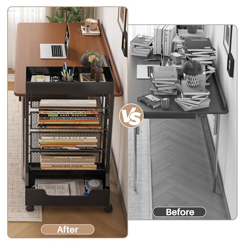 UMDONX Modern Mobile Single-Sided Metal Book Cart | Features A Metal Top Panel, A Base, and Clip-in Shelves; Suitable for Home, Office, and Classroom - color: Black