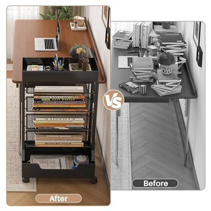 UMDONX Modern Mobile Single-Sided Metal Book Cart | Features A Metal Top Panel, A Base, and Clip-in Shelves; Suitable for Home, Office, and Classroom - color: Black