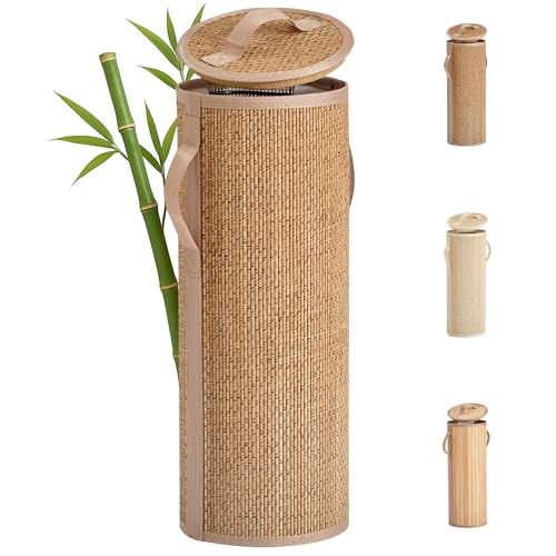 Bamboo Toilet Paper Storage Basket with Lid & Handle - 10L Handwoven Bathroom Organizer for 4 Rolls - Sturdy Stand Holder for Toilet Paper Organization, Carbon Brown - color: Carbon Brown, size: Small
