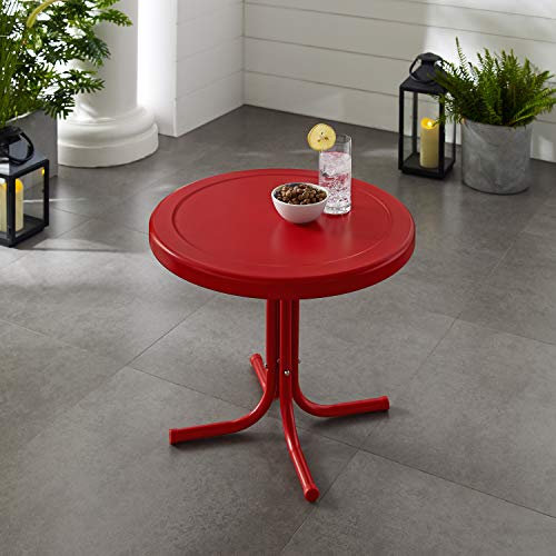 Crosley Furniture Griffith Weather Resistant Retro Metal Outdoor Side Table for Patio, Deck, Porch, Red - color: Red