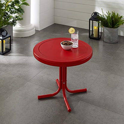 Crosley Furniture Griffith Weather Resistant Retro Metal Outdoor Side Table for Patio, Deck, Porch, Red - color: Red