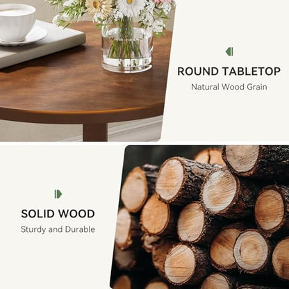 Solid Wood Side Table Set of 2, Small Round End Table with 2-Tier Storage, 19-Inch Wooden Circle Retro Nightstand, Accent Furniture for Small Spaces, Bedroom, Living Room, Brown