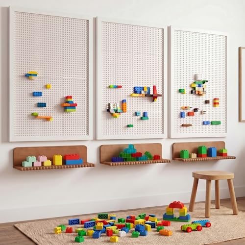 Novabright Nursery Book Shelves for Wall Set of 3 Floating Shelves,Brown | 16 Inch Organizer with Beaded Design, Bookshelf, Nursery, Bedroom, Living Room, Kitchen