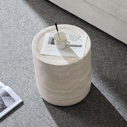 Faux Marble Round Side Table for Living Room Faux Stone Side Table End Tables Modern Travertine Circle End Tables for Apartment, No Need Assembly (Fiberglass-15.74'') - color: Faux Marble-15.74inch