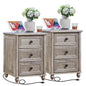 RWYHG 18" Nightstands Set of 2 with Charging Station & 3 Drawers | Farmhouse Modern Night Stand, Bedside Table with Metal Handle, Grey Bed Side End Tables for Bedroom Living Room - color: Gray Oak, size: 18"D x 18"W x 24"H (3 Drawers)