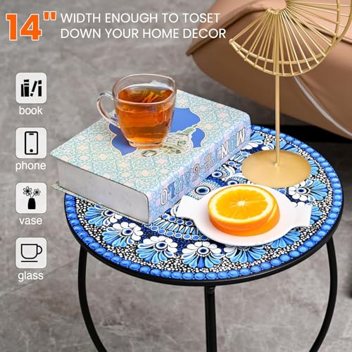 Metal Round Side Table, Weather Resistant Patio Accent Table for Indoor Outdoor Use, Plant Stand for Flower Pots Vase Home Decor, Easy Assemble