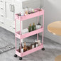 Slim Storage Cart 3 Tier,Bathroom Organizer Rolling Utility,Mobile Shelving Unit Slide Out for Office, Kitchen, Laundry Room & Narrow Places,Pink - color: Pink